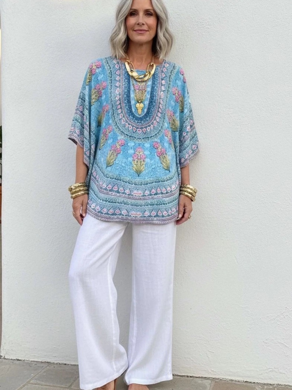 NWOT Tolani Collection Floral paisley Kaftan Tunic, Size large boho chic aqua